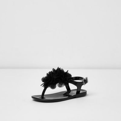 Mini girls black corsage jelly sandals